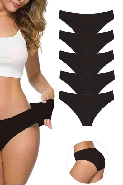 biçomi 5 Adet Kadın Dikişsiz Lazer Kesim Esnek İz yapmayan Külot Siyah ürün görseli