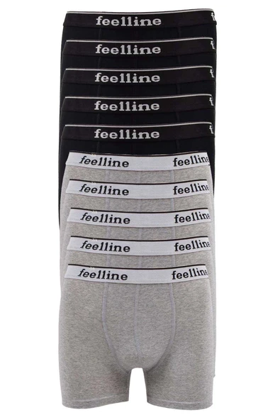 biçomi 10 adet Feelline Siyah ve Gri Pamuklu Doğal Likralı Erkek Boxer ürün görseli