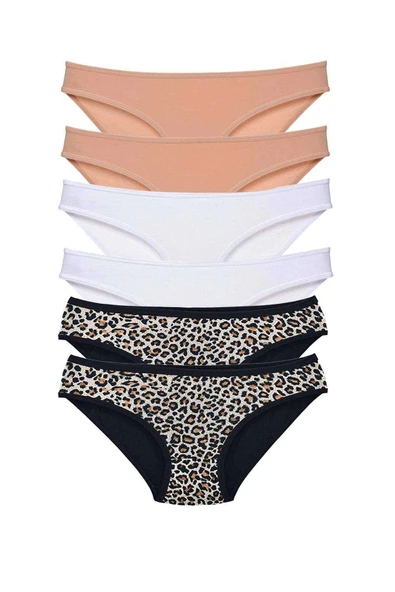 biçomi 6 Adet Likralı Kadın Slip Külot Leopar Ten Beyaz ürün görseli