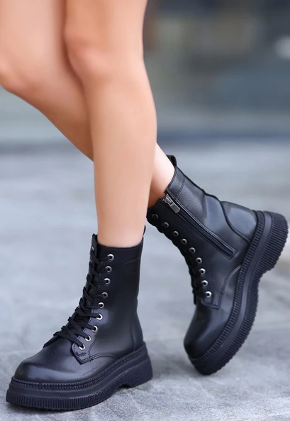 BİÇOMİ Roxan Siyah Cilt Bağcıklı Bot - Resim 2