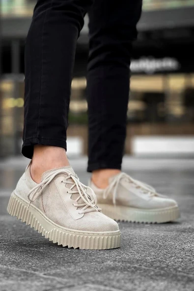 BİÇOMİ KB-X502  Kuback Bej Süet Yüksek Bej Taban Bağcık Detaylı Lastikli Günlük Erkek Ayakkabı - Resim 5