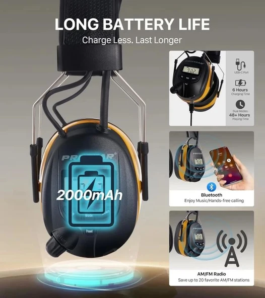 PROTEAR AM FM Dijital Ekranlı Radyo Kulaklıkları - Sarı - 7