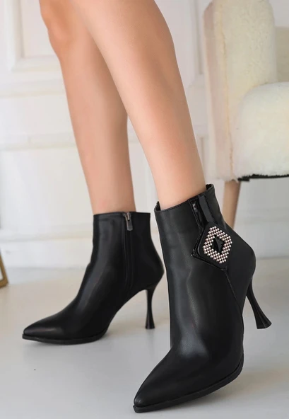 BİÇOMİ Moose Siyah Cilt Topuklu Bot - Resim 2