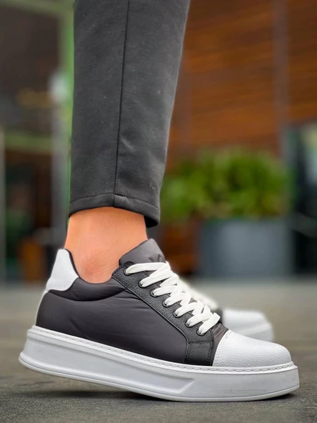 BİÇOMİ KB-X46 Kuback Siyah Beyaz Yüksek Beyaz Taban Günlük Spor Ayakkabı - Resim 4