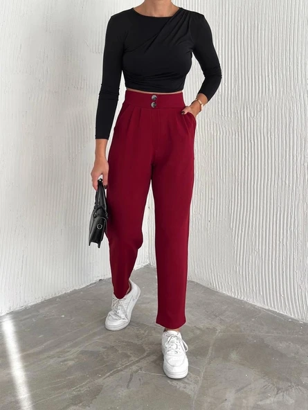 BİÇOMİ örme krep pantolon çift düğmeli - Resim 2