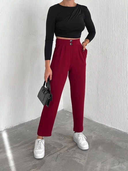 BİÇOMİ örme krep pantolon çift düğmeli ürün görseli