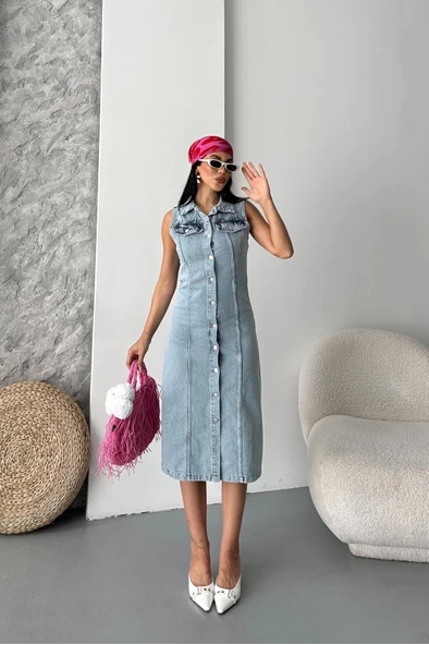 Sıfır kol kar yıkama tunik ceket mavi d2520 - 5