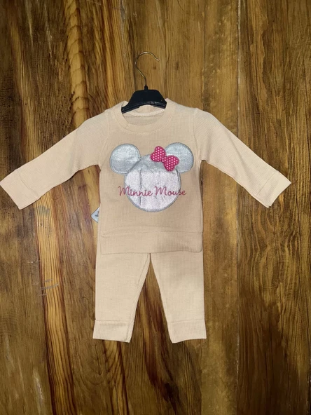 BİÇOMİ 3-12 aylık ayıcık desenli takım krem ürün görseli