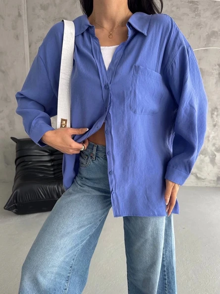 BİÇOMİ Modal oversize cepli gömlek - Resim 3