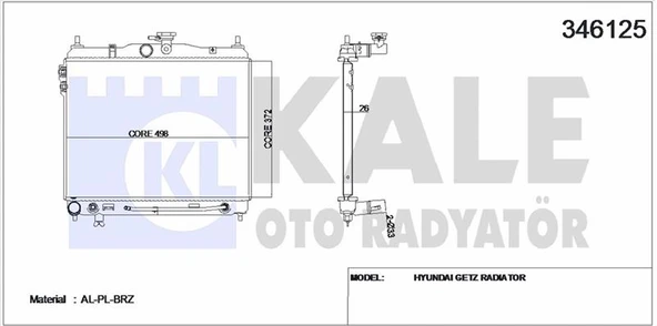 Hyundaı Motor Radyatoru Getz 06> 1,4 Otomatık - Kale 346125 ürün görseli