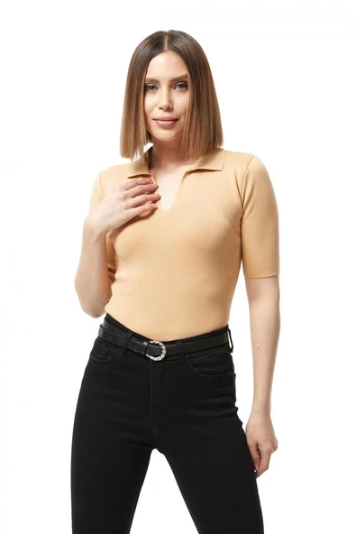 BİÇOMİ Gömlek yaka yazlık triko bluz - 6