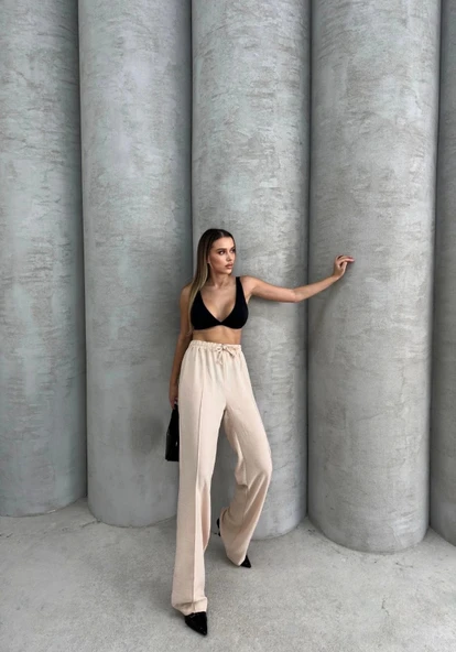 BİÇOMİ Çımalı keten pantolon ürün görseli