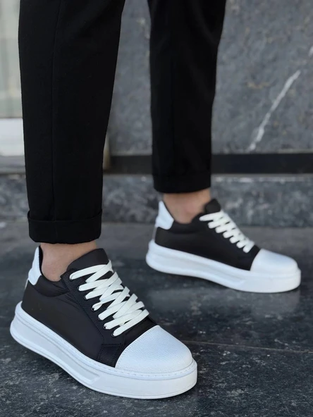 BİÇOMİ KB-X46 Kuback Siyah Beyaz Yüksek Beyaz Taban Günlük Spor Ayakkabı - Resim 2