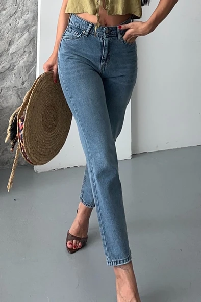 Mom fit kar yıkama bıyık detaylı jeans pantolon d2006 - 3