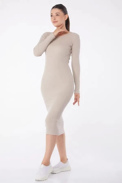 BİÇOMİ Düz Bisiklet Yaka Kadın Midi Elbise ürün görseli