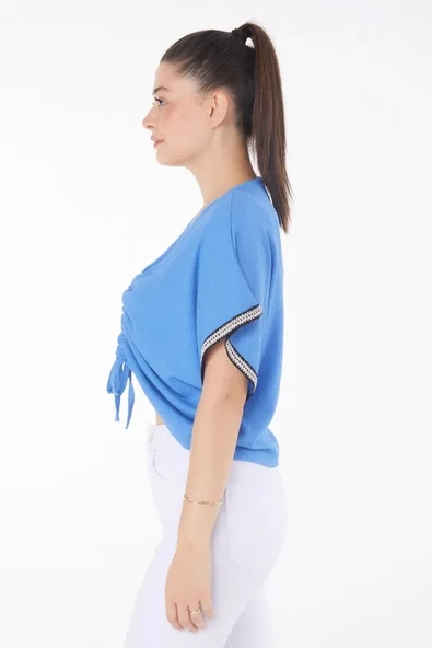 BİÇOMİ V yaka büzgülü detaylı bluz - Resim 3