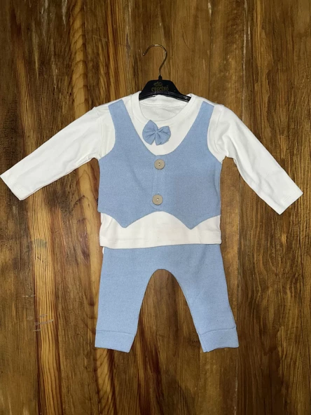 BİÇOMİ 3-12 aylık papyonlu takım mavibeyaz ürün görseli