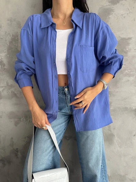 BİÇOMİ Modal oversize cepli gömlek ürün görseli