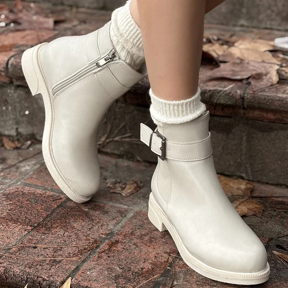 BİÇOMİ Wennes Bej Cilt Topuklu Bot - Resim 4