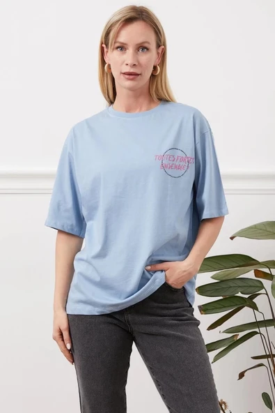 BİÇOMİ Baskılı tişört mavi - Resim 5