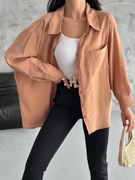 BİÇOMİ Modal oversize cepli gömlek ürün görseli