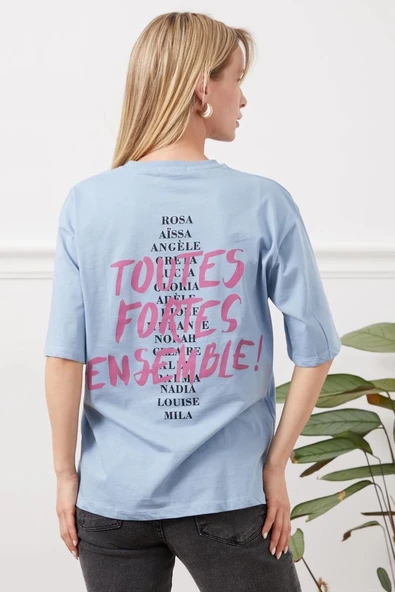 BİÇOMİ Baskılı tişört mavi - Resim 2