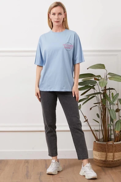 BİÇOMİ Baskılı tişört mavi - Resim 4