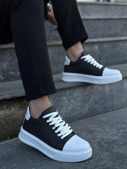 BİÇOMİ KB-X46 Kuback Siyah Beyaz Yüksek Beyaz Taban Günlük Spor Ayakkabı ürün görseli