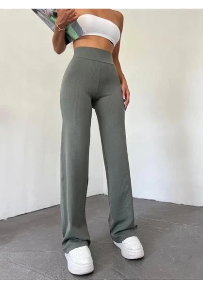 BİÇOMİ fitilli palazzo pantolon gri ürün görseli