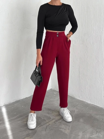 BİÇOMİ örme krep pantolon çift düğmeli - Resim 6