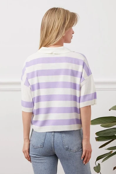 BİÇOMİ Gömlek yaka çizgili triko tişört - 3