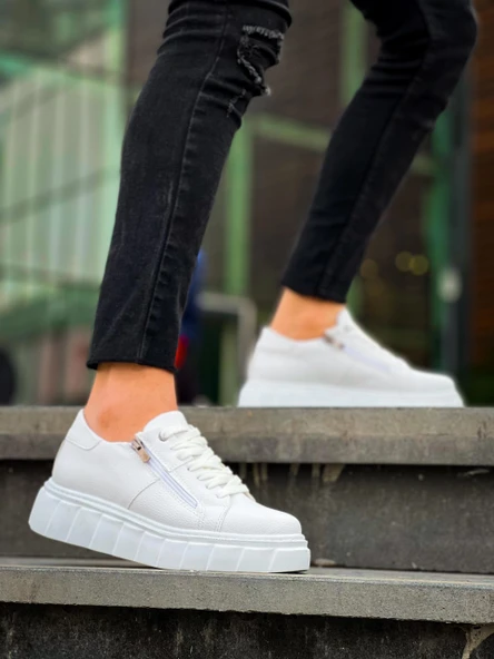 BİÇOMİ KB-X155 Kuback Beyaz Cilt Detaylı Beyaz Yüksek Taban Günlük Spor Ayakkabı - Resim 2