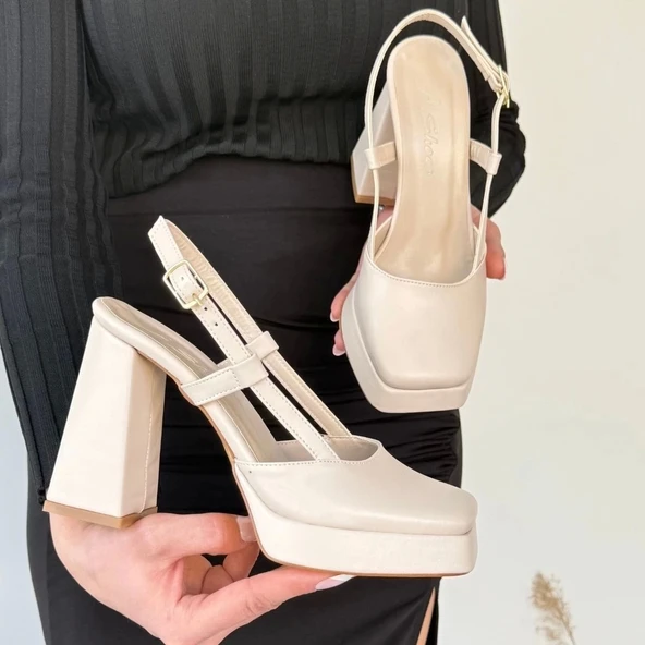 BİÇOMİ Mety Bej Cilt Topuklu Ayakkabı - Resim 5