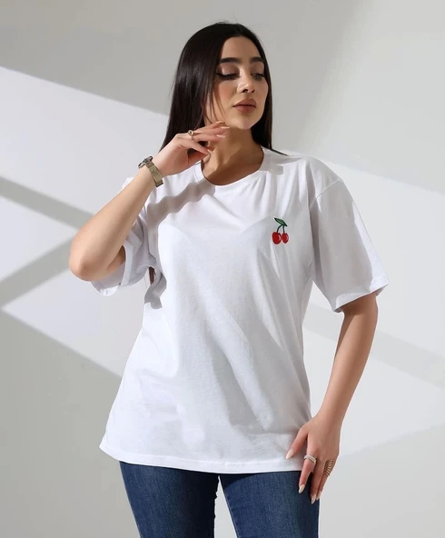 BİÇOMİ Kiraz işlemeli tişört - Resim 2