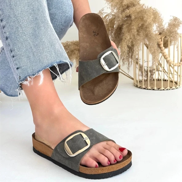 BİÇOMİ Zooy Yeşil Nubuk Terlik - Resim 4