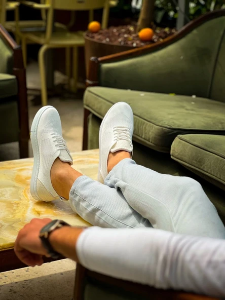 BİÇOMİ KB-101 Kuback Beyaz Triko Bağcıklı Günlük Erkek Ayakkabı - Resim 3