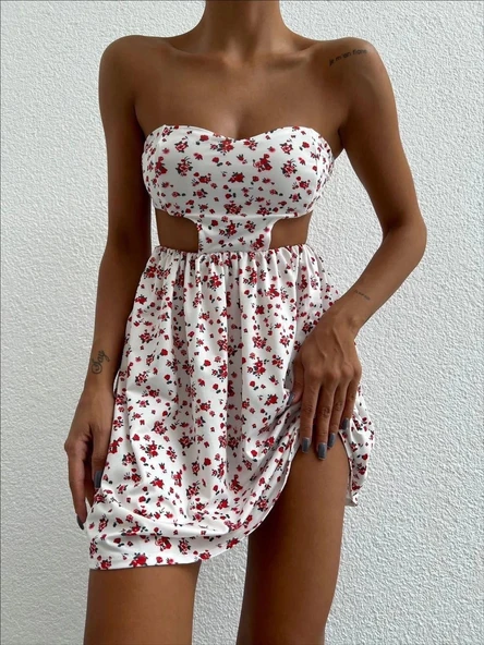 BİÇOMİ Straplez elbise baskılı ürün görseli