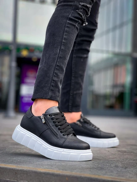 BİÇOMİ KB-X155 Kuback Siyah Cilt Detaylı Beyaz Yüksek Taban Günlük Spor Ayakkabı - Resim 3