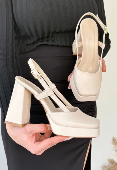 BİÇOMİ Mety Bej Cilt Topuklu Ayakkabı - Resim 2