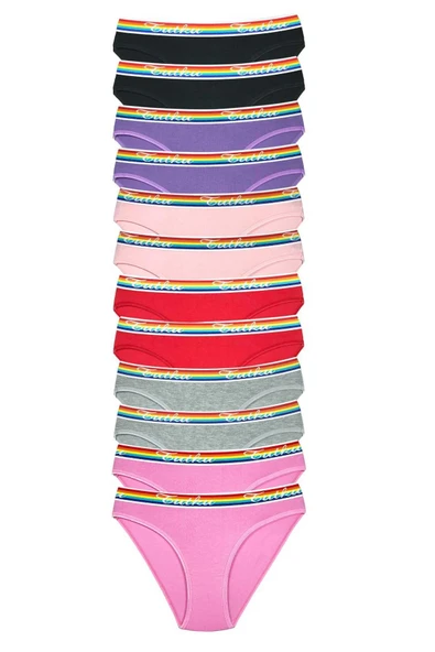 biçomi 12 Adet Beli Renkli Lastik Pamuklu Kadın Slip Tutku Külot ürün görseli