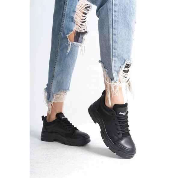 BİÇOMİ Jule Siyah Cilt Bağcıklı Spor Ayakkabı - Resim 2