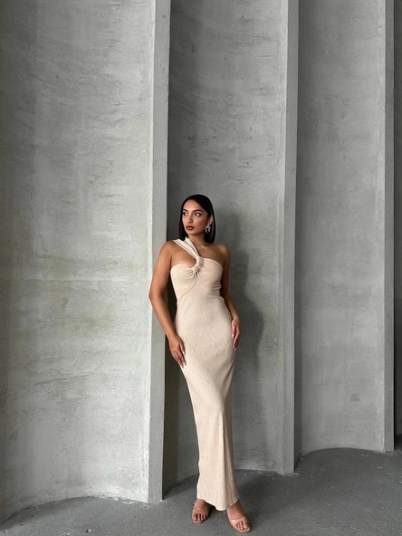 BİÇOMİ Tek omuz pliseli elbise - Resim 2