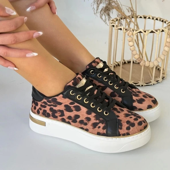 BİÇOMİ Kity Leopar Saten Bağcıklı Spor Ayakkabı - Resim 4