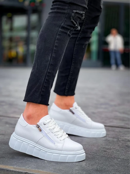 BİÇOMİ KB-X155 Kuback Beyaz Cilt Detaylı Beyaz Yüksek Taban Günlük Spor Ayakkabı - Resim 3