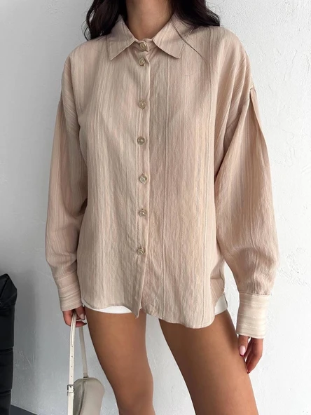 BİÇOMİ Çizgili oversize gömlek - Resim 2