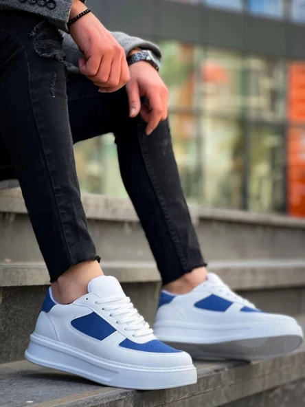 BİÇOMİ KB-X8 Kuback Beyaz Cilt Mavi Süet Detaylı Beyaz Yüksek Taban Günlük Spor Ayakkabı ürün görseli
