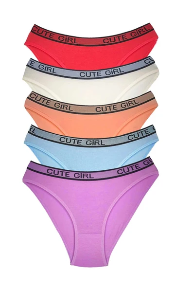 biçomi 5 Adet Beli Yazılı Pamuklu Kalın Lastik Kadın Slip Külot ürün görseli