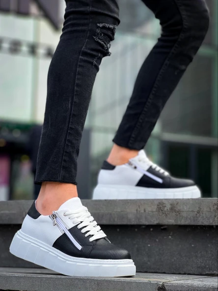 BİÇOMİ KB-X155 Kuback Siyah Cilt Beyaz Cilt Detaylı Beyaz Yüksek Taban Günlük Spor Ayakkabı - Resim 2