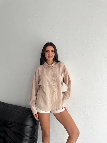 BİÇOMİ Çizgili oversize gömlek - Resim 3