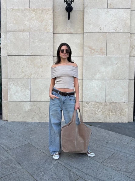 BİÇOMİ Madonna yaka sıfır kol bluz - Resim 2